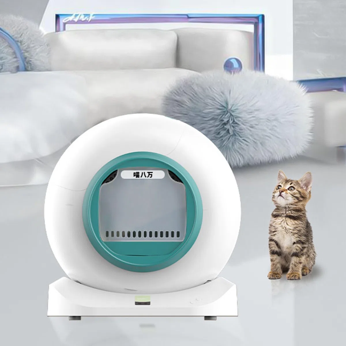 RayGenius Bac à LitièRe pour Chat, Bac à LitièRe Autonettoyant pour Chat avec ArrêT des Odeurs à La Source/ContrôLe par Application/DéTection De Plusieurs Chats, Capacité Maximale De 65 L,Green