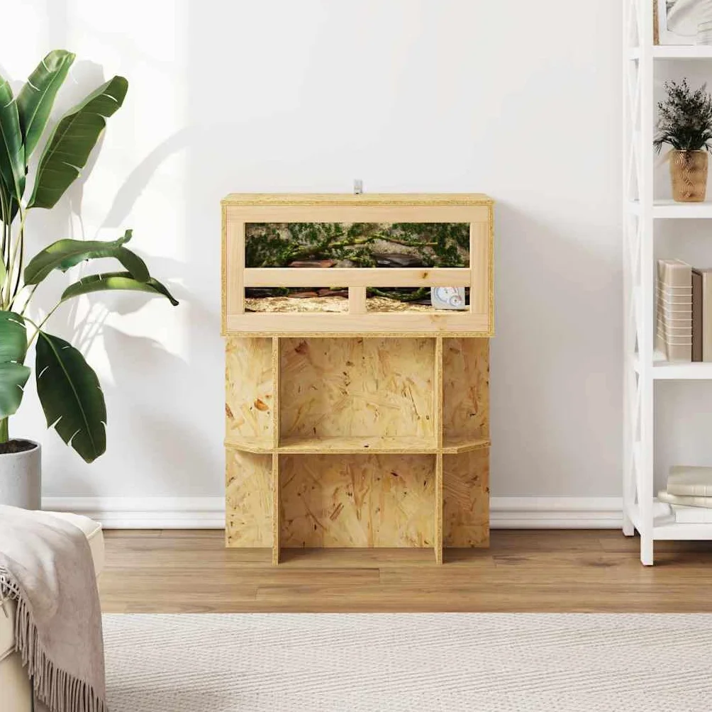 Terrarium en OSB et verre 60 x 30 x 80 cm pour reptiles et amphibiens, terrarium en bois avec porte coulissante, enclos résistant aux intempéries