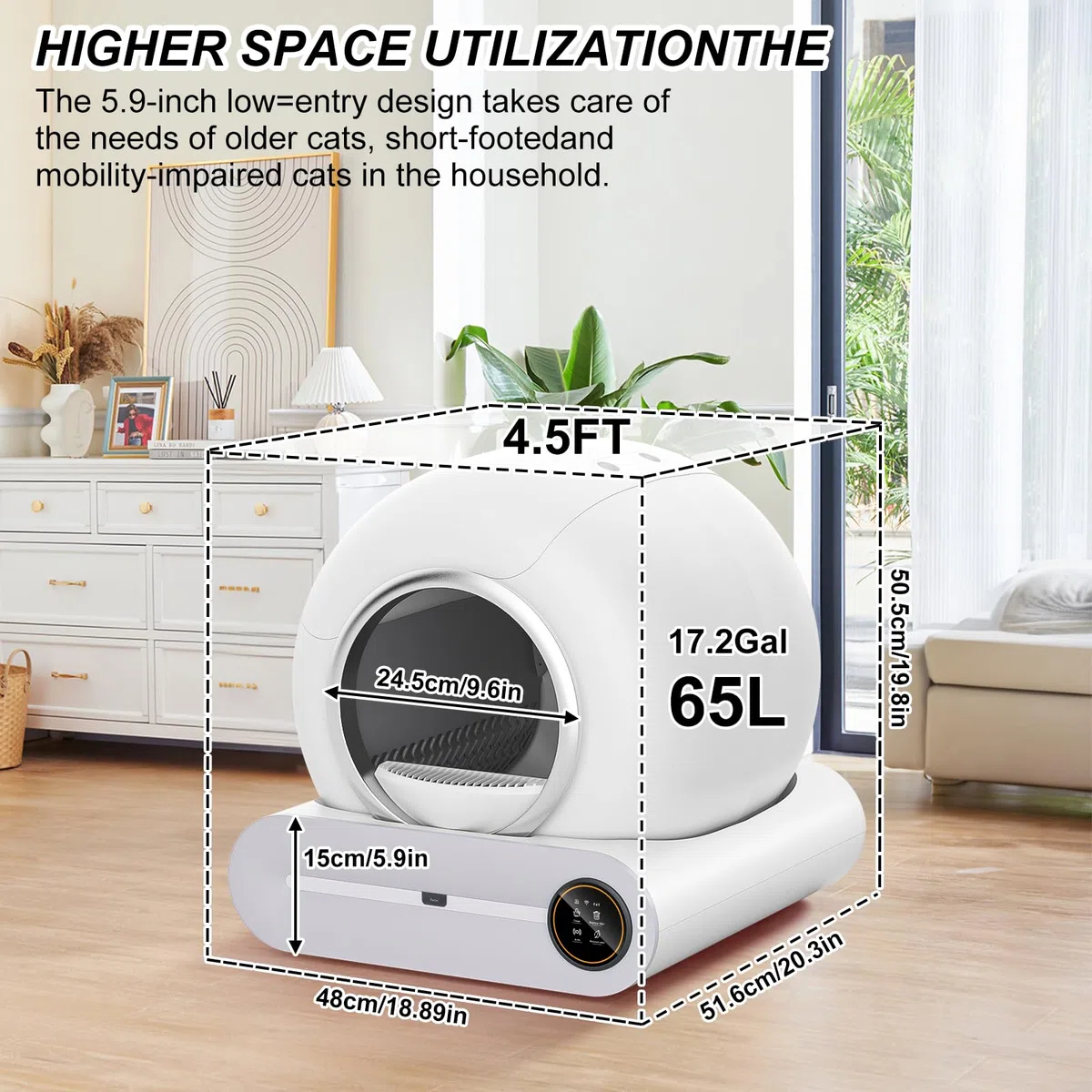 Gerbala Litiere Chat Autonettoyante, 65L Bac à Litière Autonettoyante Anti-Odeur/Contrôle APP/Alerte Intelligente/Moniteur de Santé Litière Autonettoyante Grande Capacité pour Plusieurs Chats