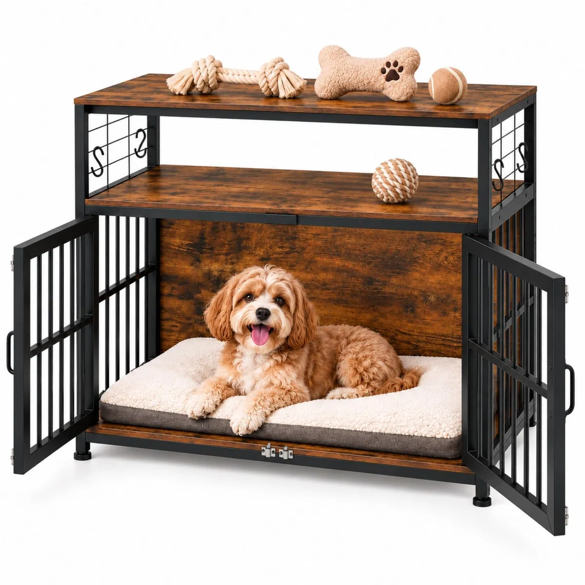 EGGREE Cage pour Chien, Espace Intérieur 94 cm, Double Porte, 2 Étagères