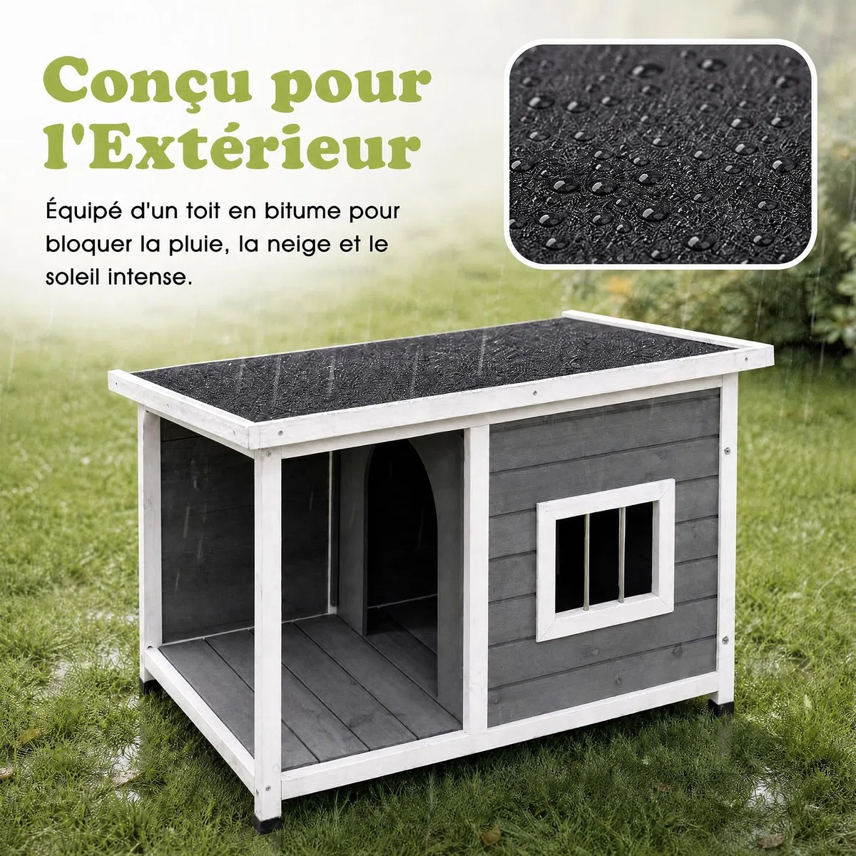 COSTWAY Niche pour Chien Extérieur Surélevée en Bois de Sapin, 86x63x60 cm