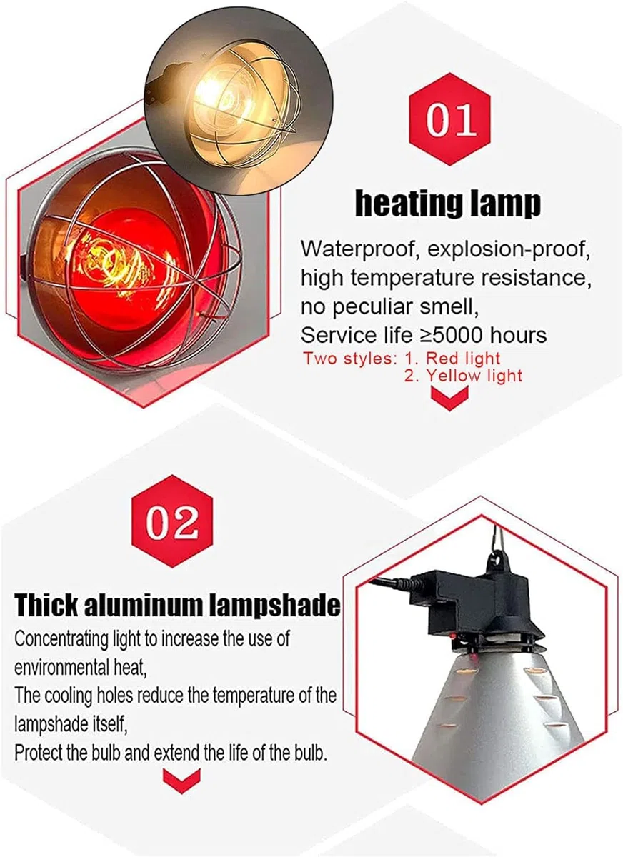 Lampes Chauffantes pour Volailles,Lampe ​chauffante Éclairages pour Poulailler Elevage pour Augmenter La Température Ambiante Garder Les Animaux Au Chaud, Température Réglable-B||Red Light