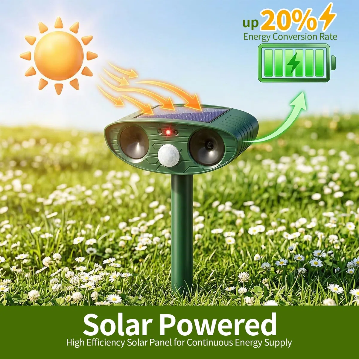 Lot de 4 répulsifs solaires à ultrasons pour animaux avec détection de mouvement pour chien, écureuil, raton laveur, chat, 6341225