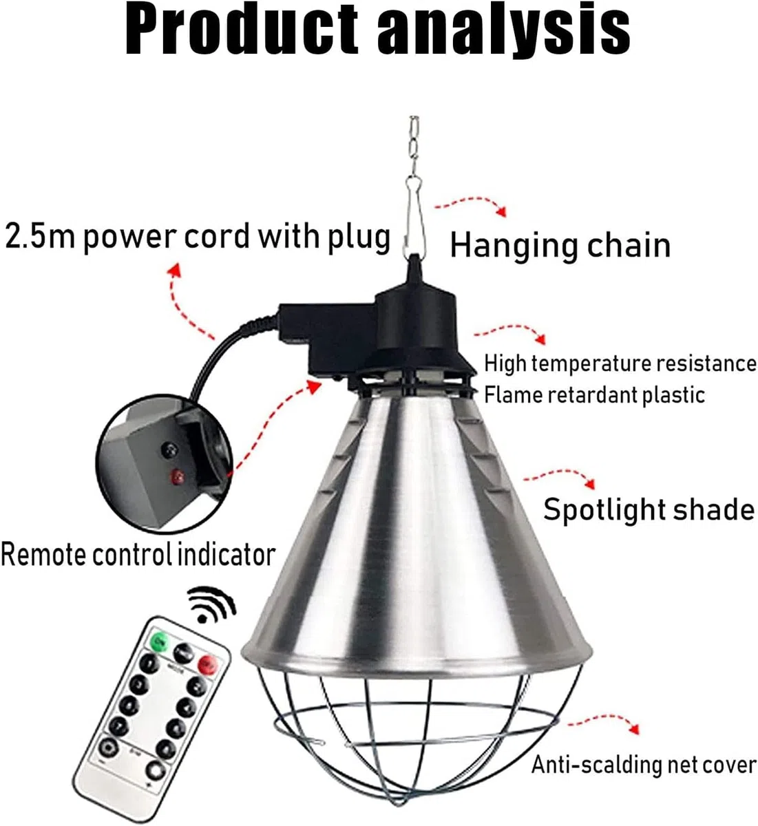 Lampes Chauffantes pour Volailles,Lampe ​chauffante Éclairages pour Poulailler Elevage pour Augmenter La Température Ambiante Garder Les Animaux Au Chaud, Température Réglable-B||Red Light