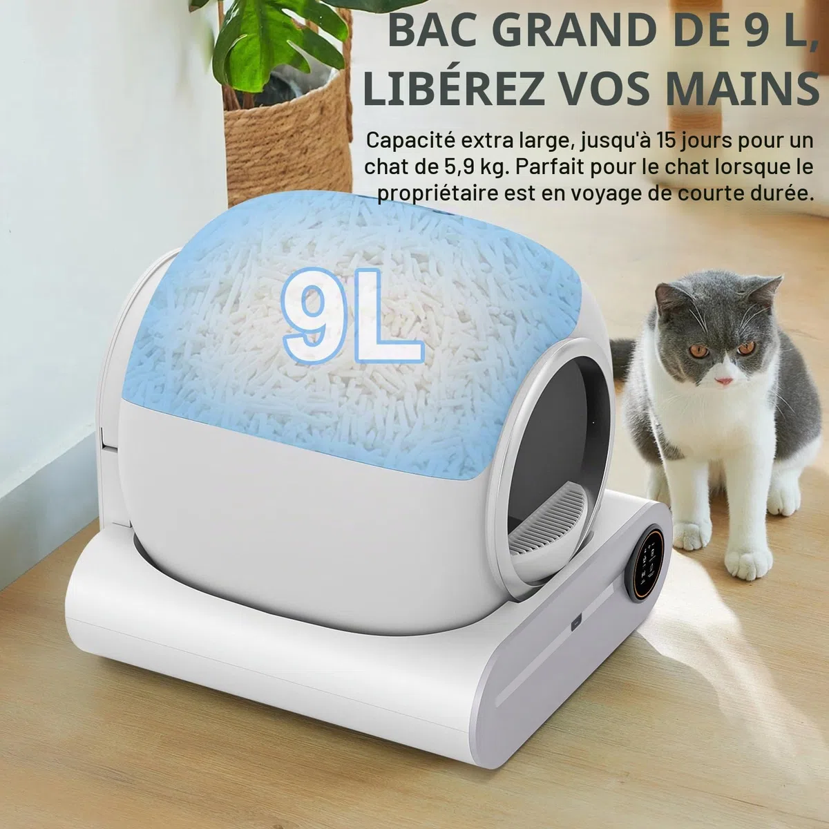 Gerbala Litiere Chat Autonettoyante, 65L Bac à Litière Autonettoyante Anti-Odeur/Contrôle APP/Alerte Intelligente/Moniteur de Santé Litière Autonettoyante Grande Capacité pour Plusieurs Chats