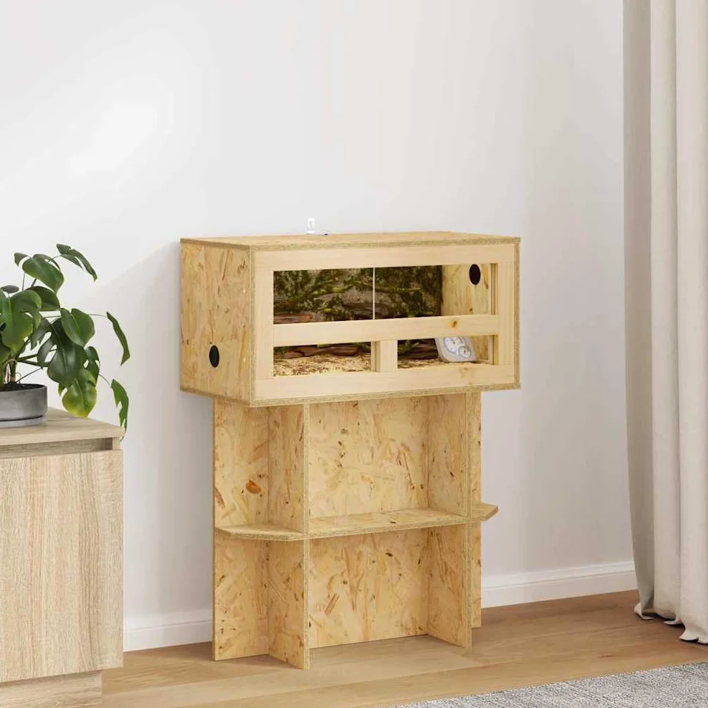 Terrarium en OSB et verre 60 x 30 x 80 cm pour reptiles et amphibiens, terrarium en bois avec porte coulissante, enclos résistant aux intempéries