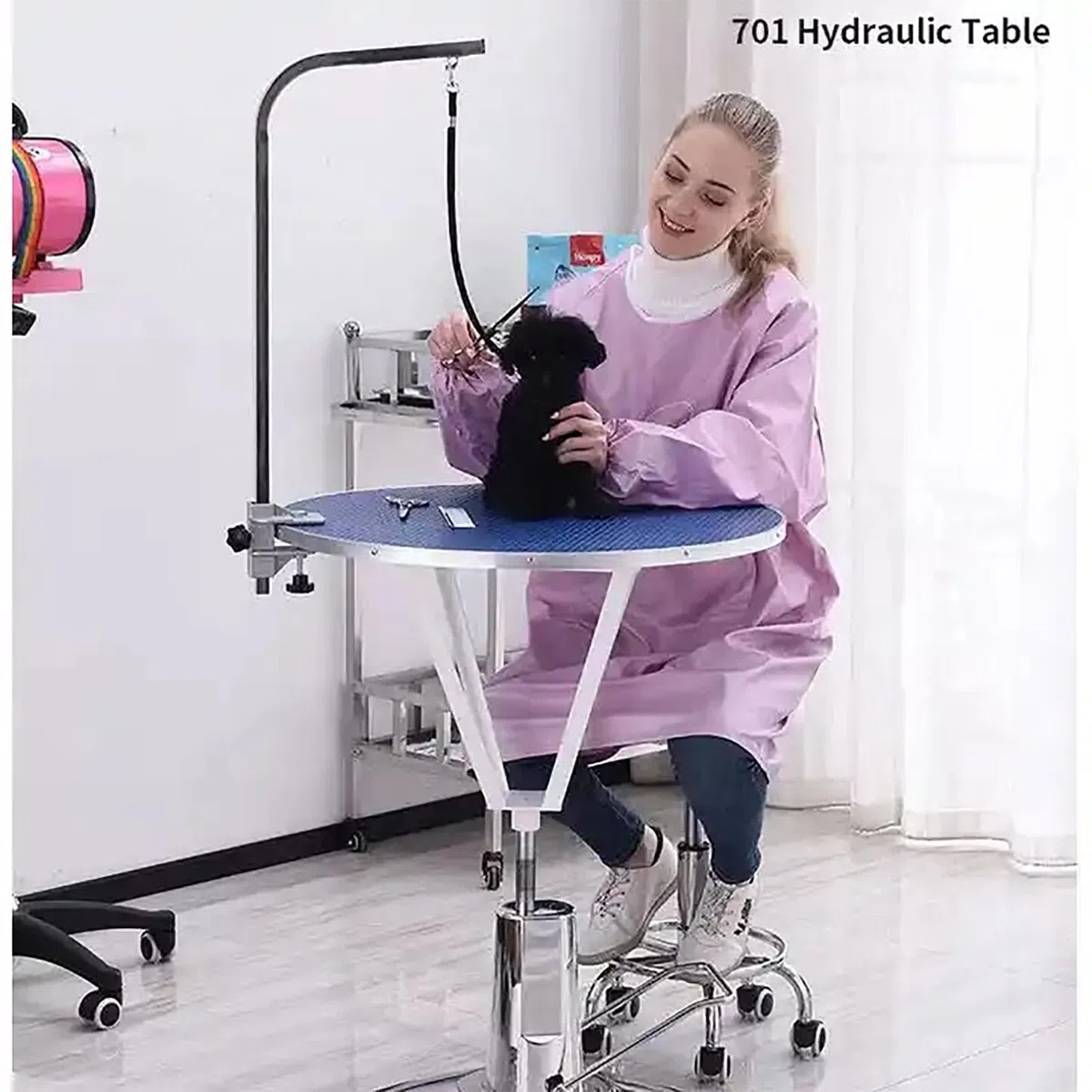 Table de toilettage électrique pour Animaux de Compagnie, Station de Bain pour Animaux de Compagnie avec Plateau en Caoutchouc antidérapant et système hydraulique, Hauteur réglable de 75 à 85 cm/80