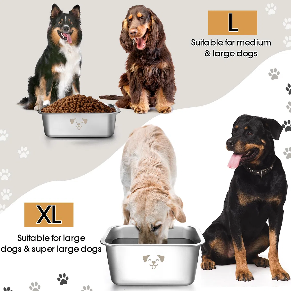 Sweetude Lot de 4 grandes gamelles à eau pour chiens de grande taille en acier inoxydable - Gamelles en métal résistant à la rouille - Grande capacité pour animaux de compagnie (9 l)