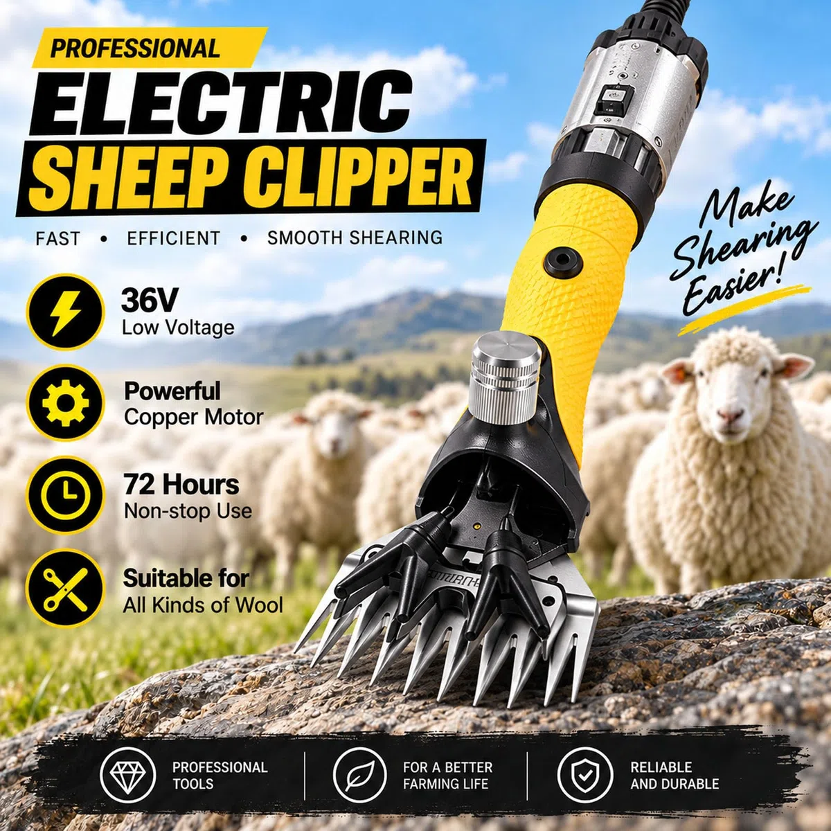 36V Tondeuse Robuste pour Moutons avec Étui de Transport