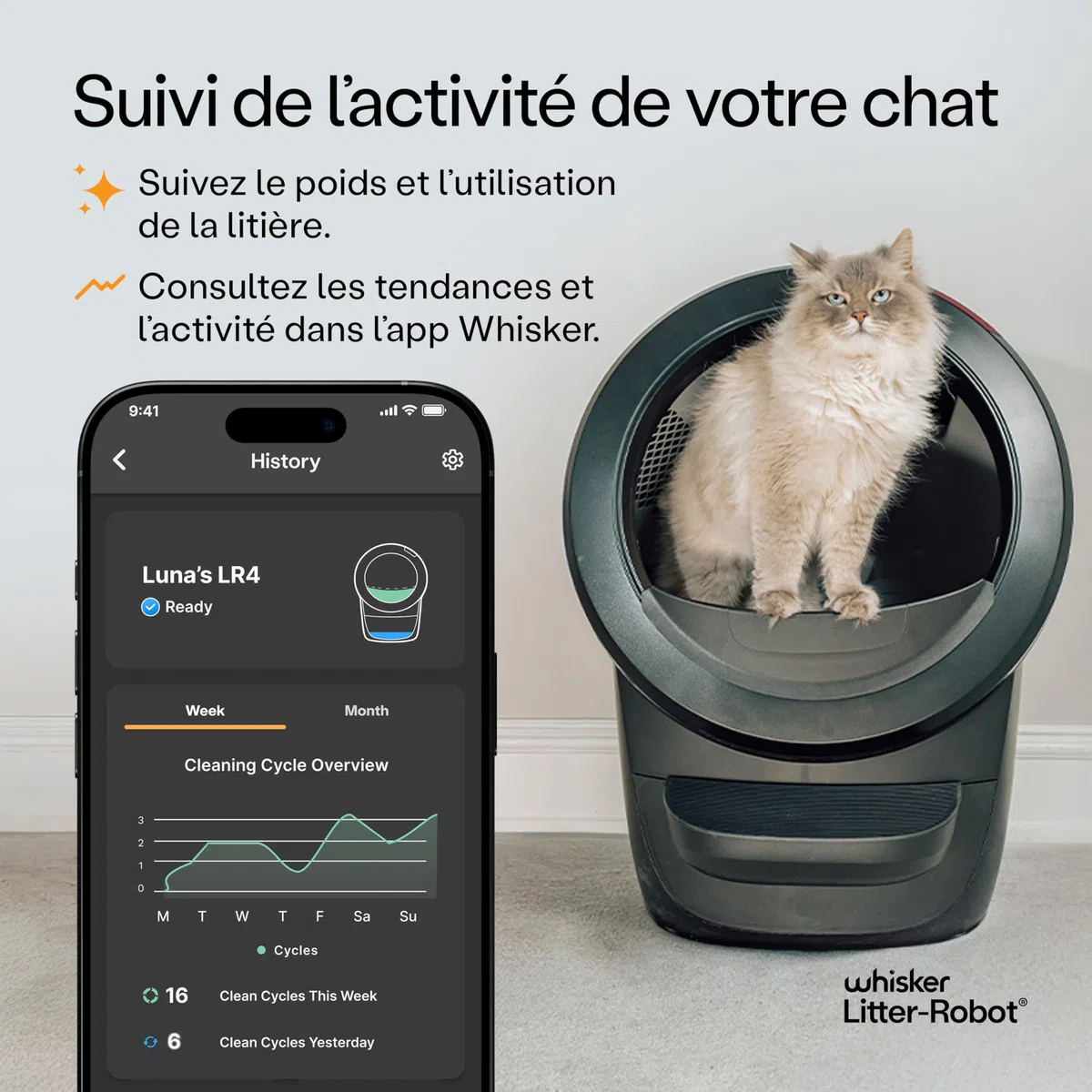 Litter-Robot 4 avec Marche & barrière par Whisker, Noir - la litière Automatique Auto-nettoyante, Aide à réduire Les odeurs de la litière, ne ramassez Plus Les déchets