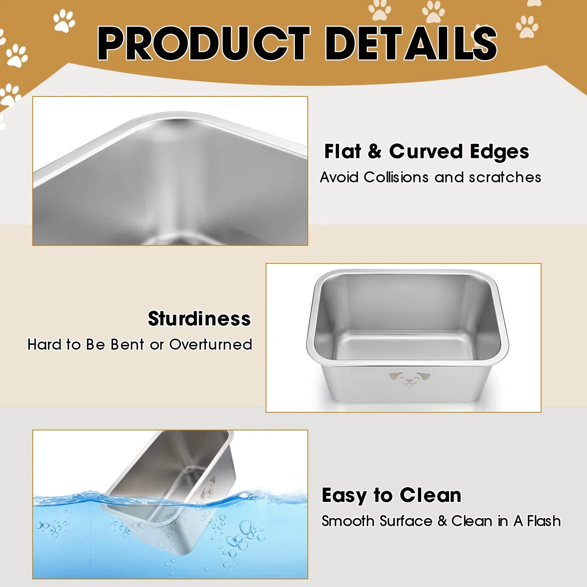 Sweetude Lot de 4 grandes gamelles à eau pour chiens de grande taille en acier inoxydable - Gamelles en métal résistant à la rouille - Grande capacité pour animaux de compagnie (9 l)