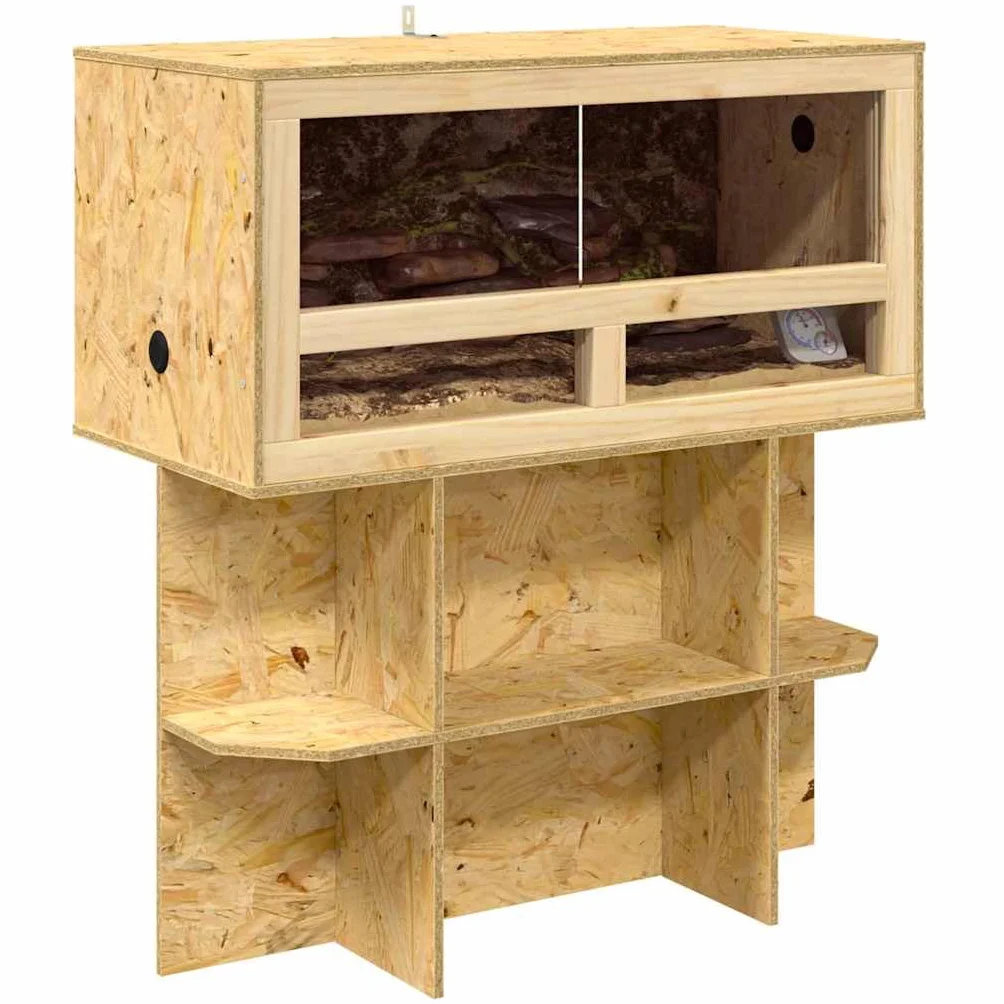Terrarium en Bois avec Meuble, Terrarium Boîte d'alimentation avec Étagère Support pour Reptiles Amphibiens Marron 80 x 40 x 90 cm OSB