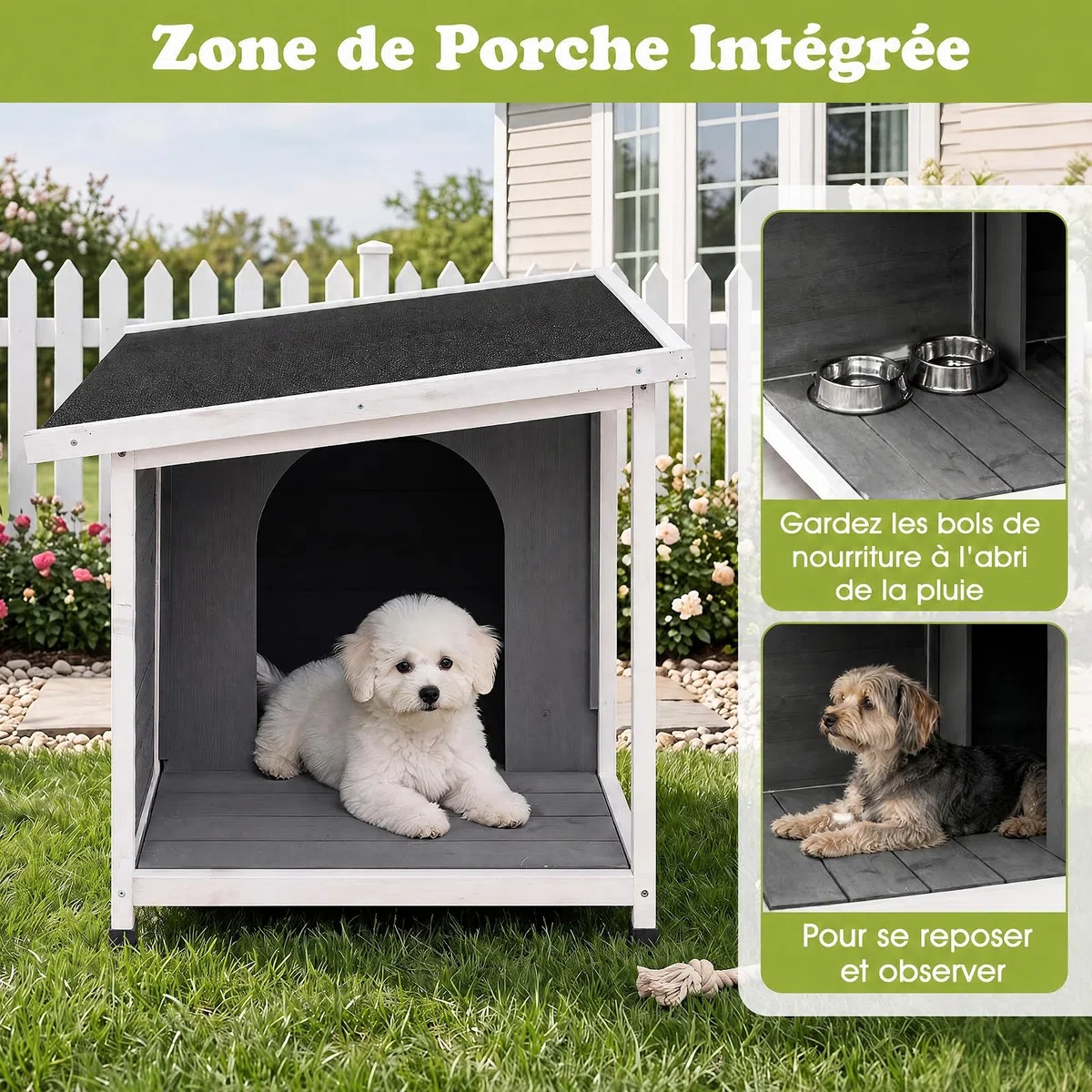 COSTWAY Niche pour Chien Extérieur Surélevée en Bois de Sapin, 86x63x60 cm