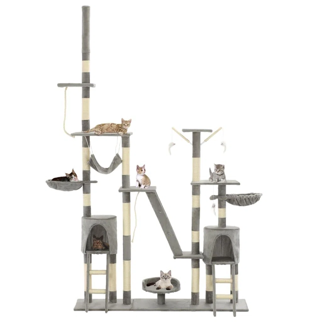 Arbre à chat avec griffoirs en sisal et housse en peluche - Hauteur : 230 à 250 cm - Arbre à grimper à plusieurs étages avec plateformes d'observation, grottes, hamac et meubles à gratter pour