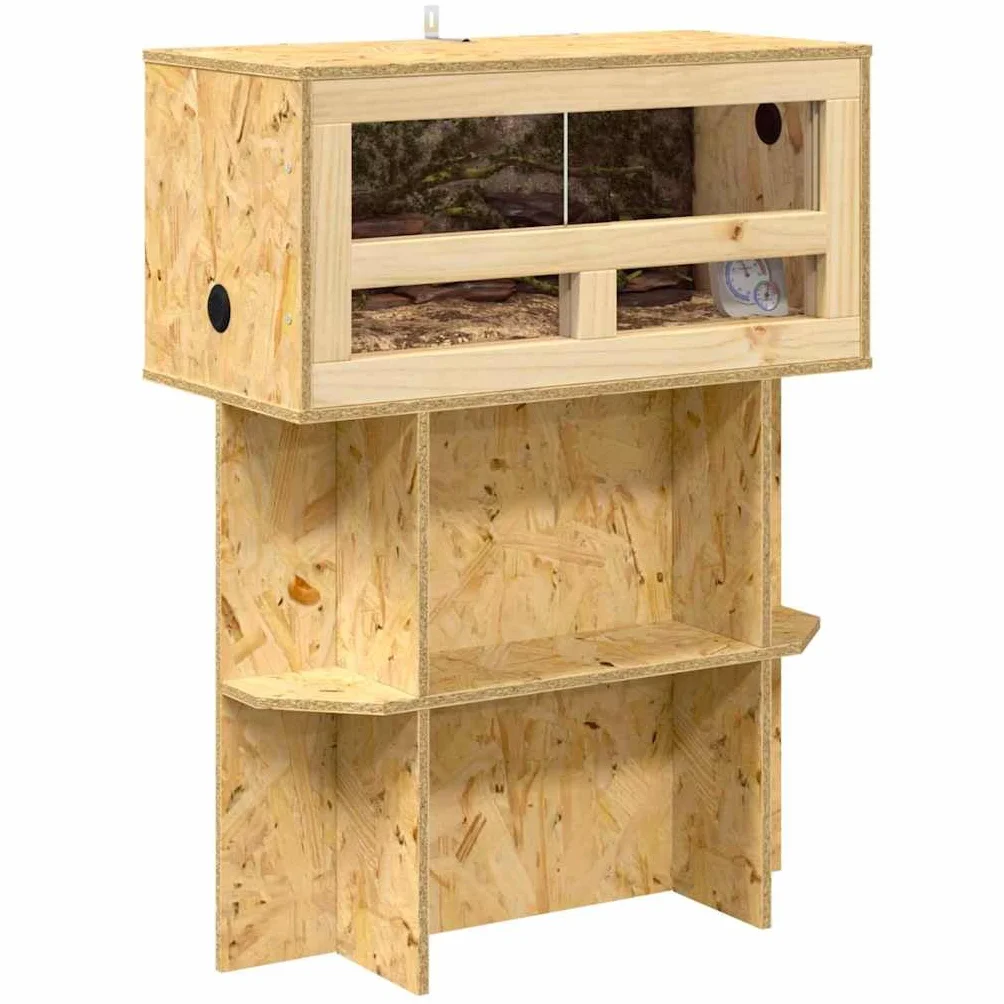 Terrarium en OSB et verre 60 x 30 x 80 cm pour reptiles et amphibiens, terrarium en bois avec porte coulissante, enclos résistant aux intempéries