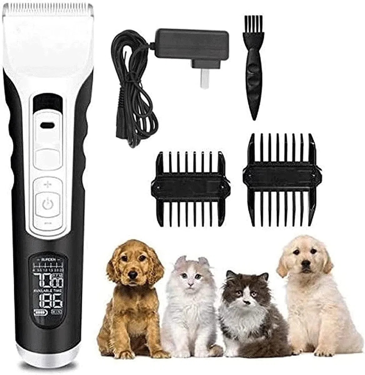 LIIAV Kit de toilettage for chien tondeuses, faible bruit, silencieux électrique, rechargeable, sans fil, poils d'animaux épais manteaux tondeuses ensemble, convient for chiens, chats et autres animau