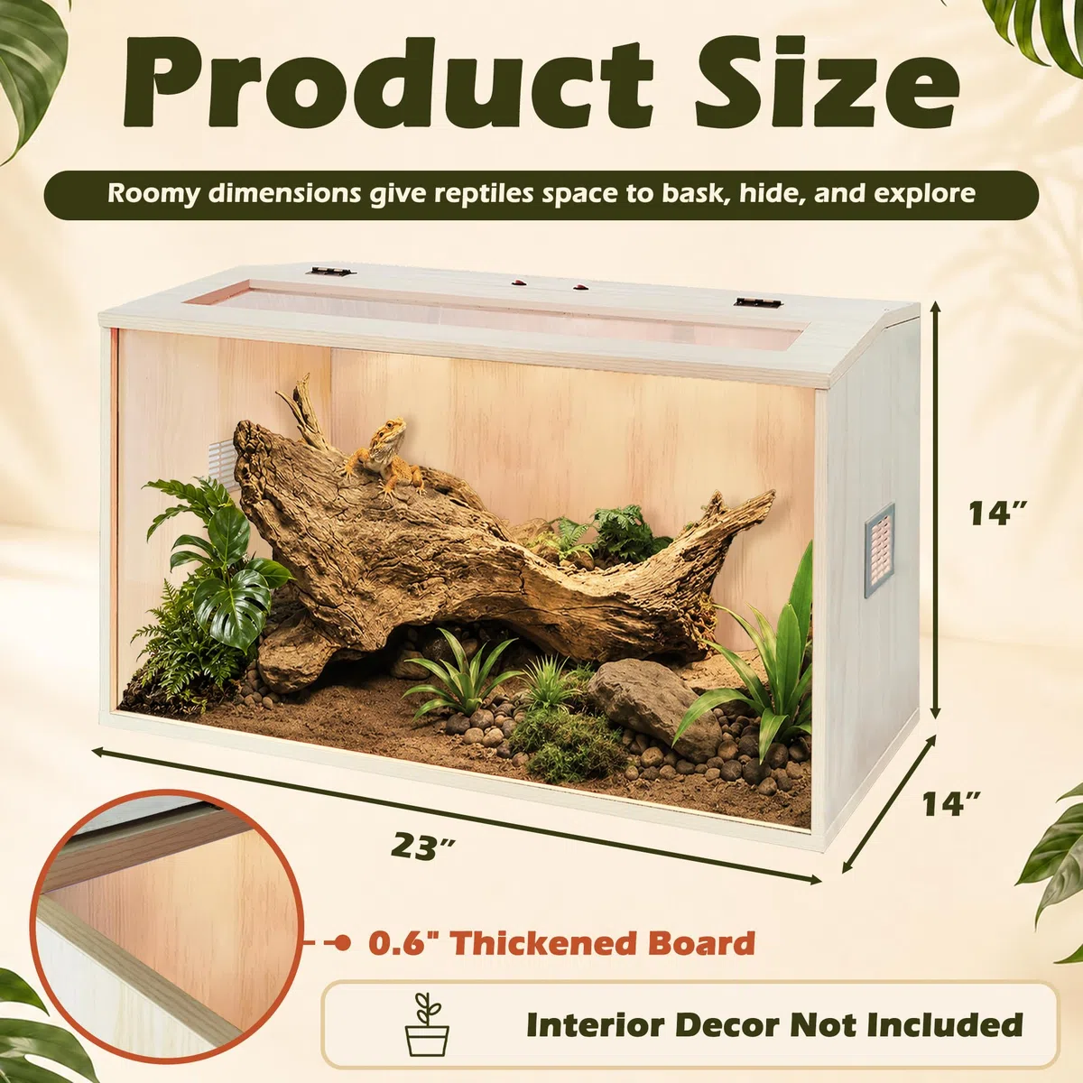 Prolee Terrarium pour Reptiles jusqu'à 21 gallons - Réservoir de lézard avec Porte de Toit, réservoir de Serpent avec Lampe intégrée et Interrupteur - 61 cm x 40,6 cm x 40,6 cm