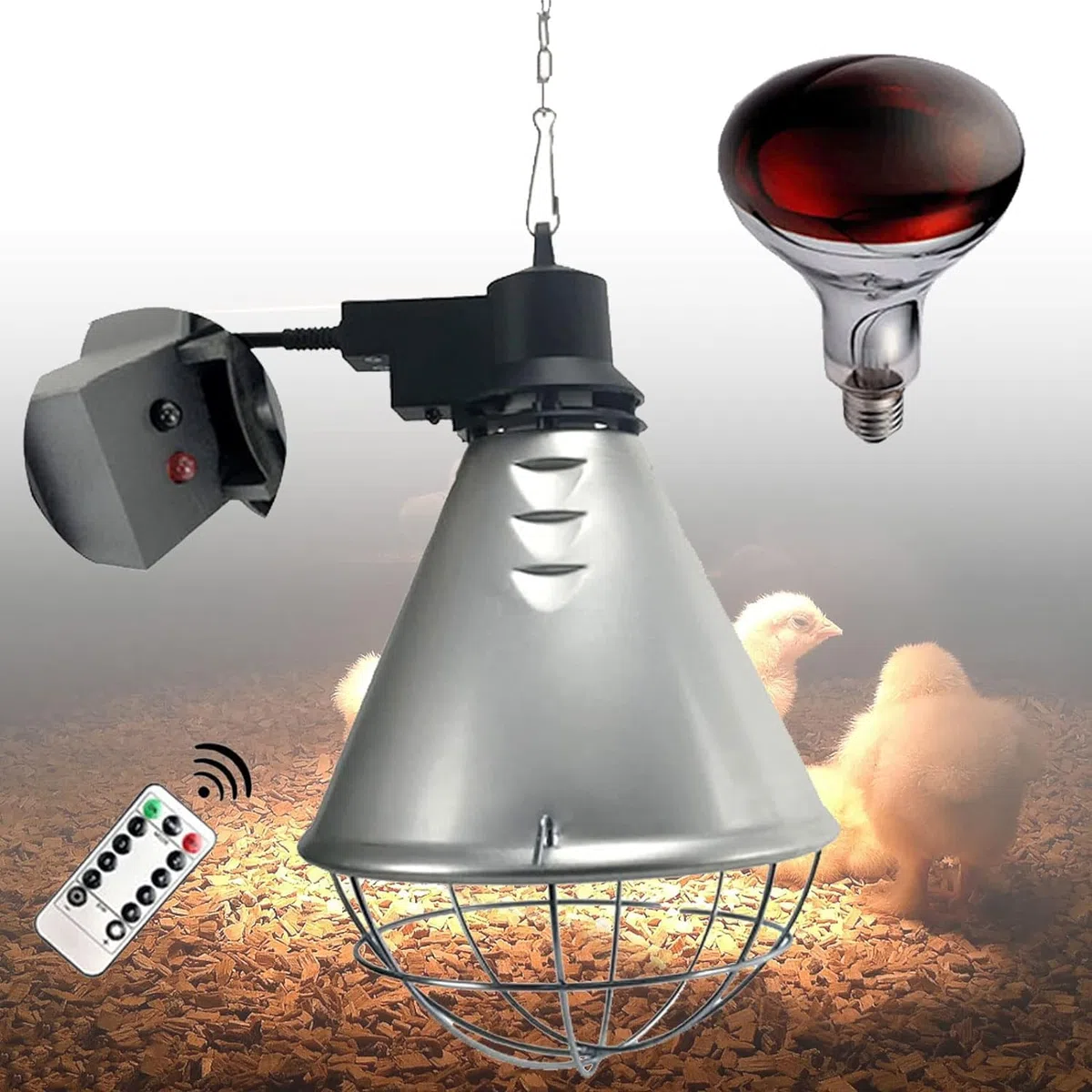 Lampes Chauffantes pour Volailles,Lampe ​chauffante Éclairages pour Poulailler Elevage pour Augmenter La Température Ambiante Garder Les Animaux Au Chaud, Température Réglable-B||Red Light