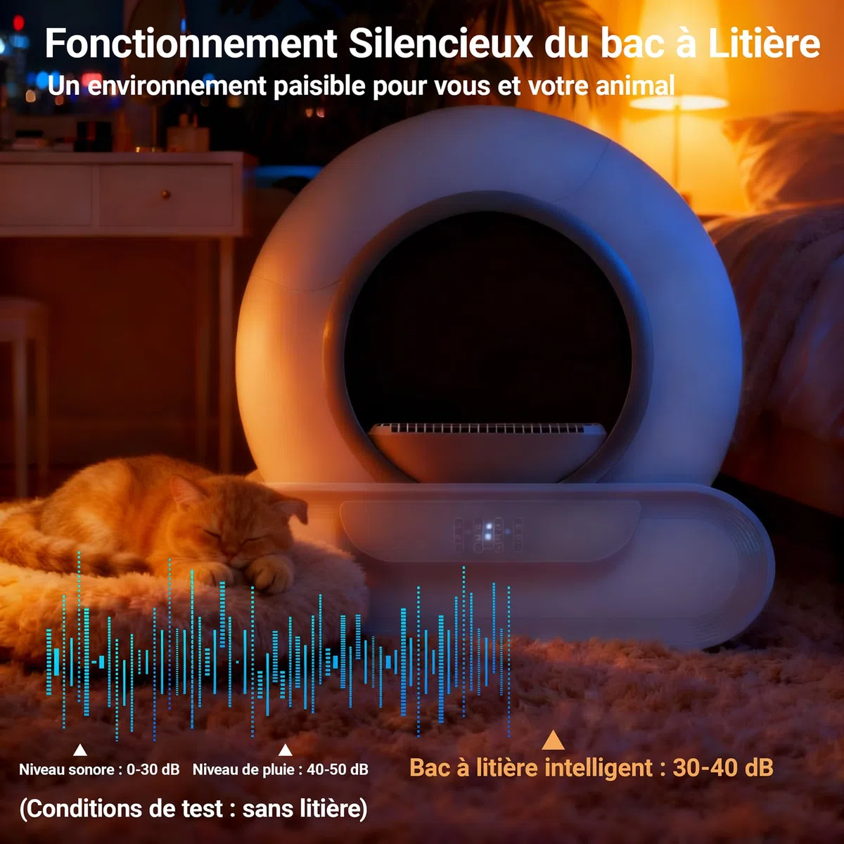 Litière Automatique, 65L+9L Litiere Electrique pour Chat avec 5 Rouleaux Sacs Poubelles, éLimination des Odeurs, ContrôLe App pour Plusieurs Chats(A)