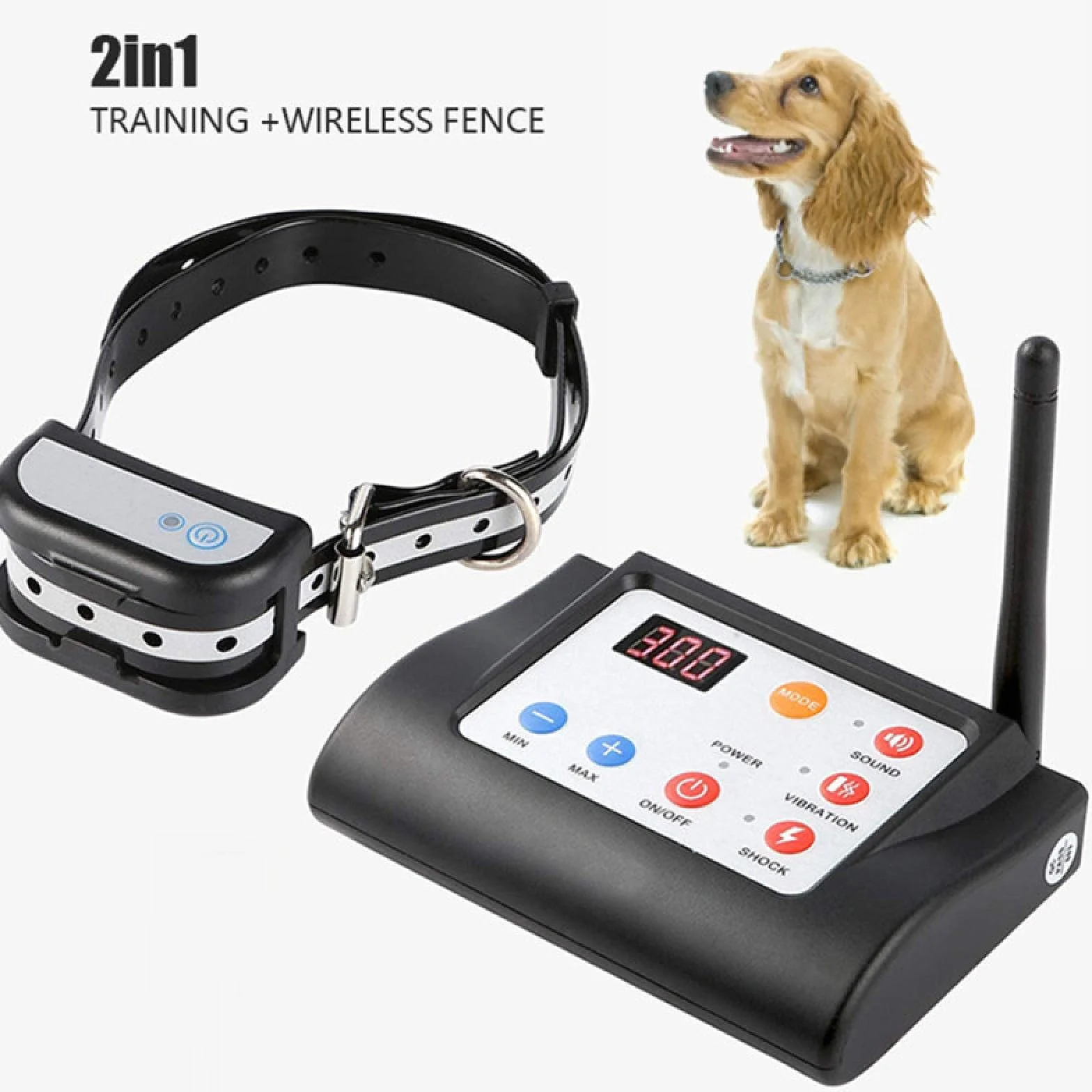 1pc clôture pour Chien sans Fil clôture électronique pour Animaux de Compagnie étanche avec Fonction de Son et de Choc 2 en 1 Collier d'entraînement de clôture pour Chien électrique