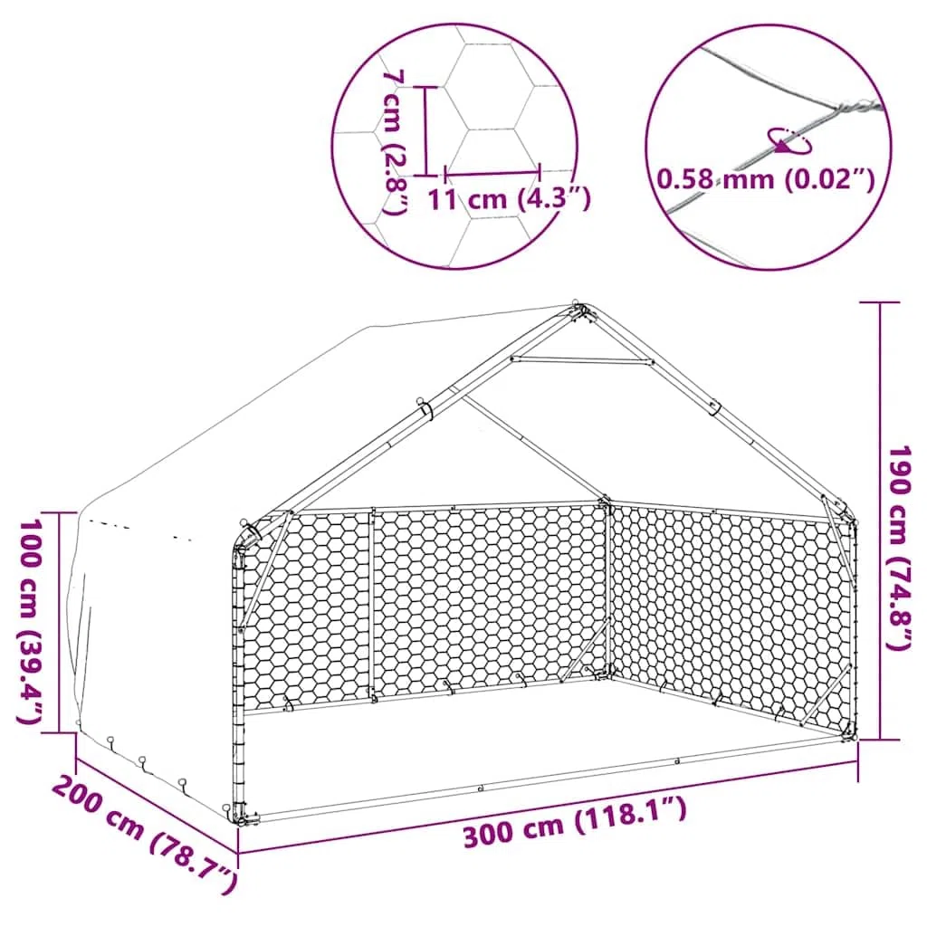 vidaXL Niche d'extérieur pour Chien avec Couvercle, 3 x 2 x 1,9 m,