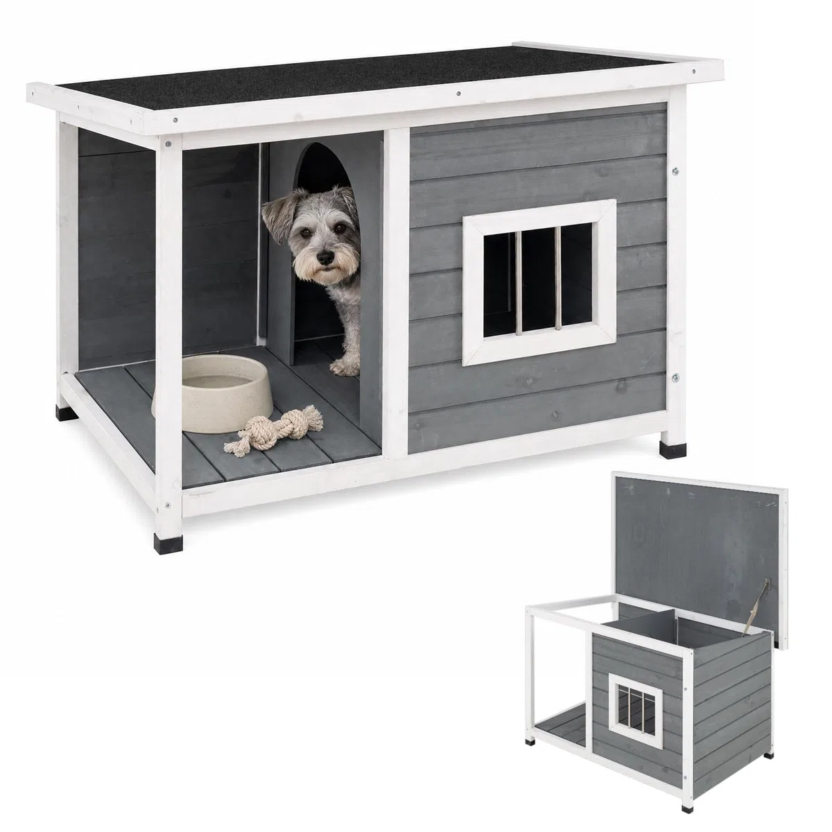 COSTWAY Niche pour Chien Extérieur Surélevée en Bois de Sapin, 86x63x60 cm