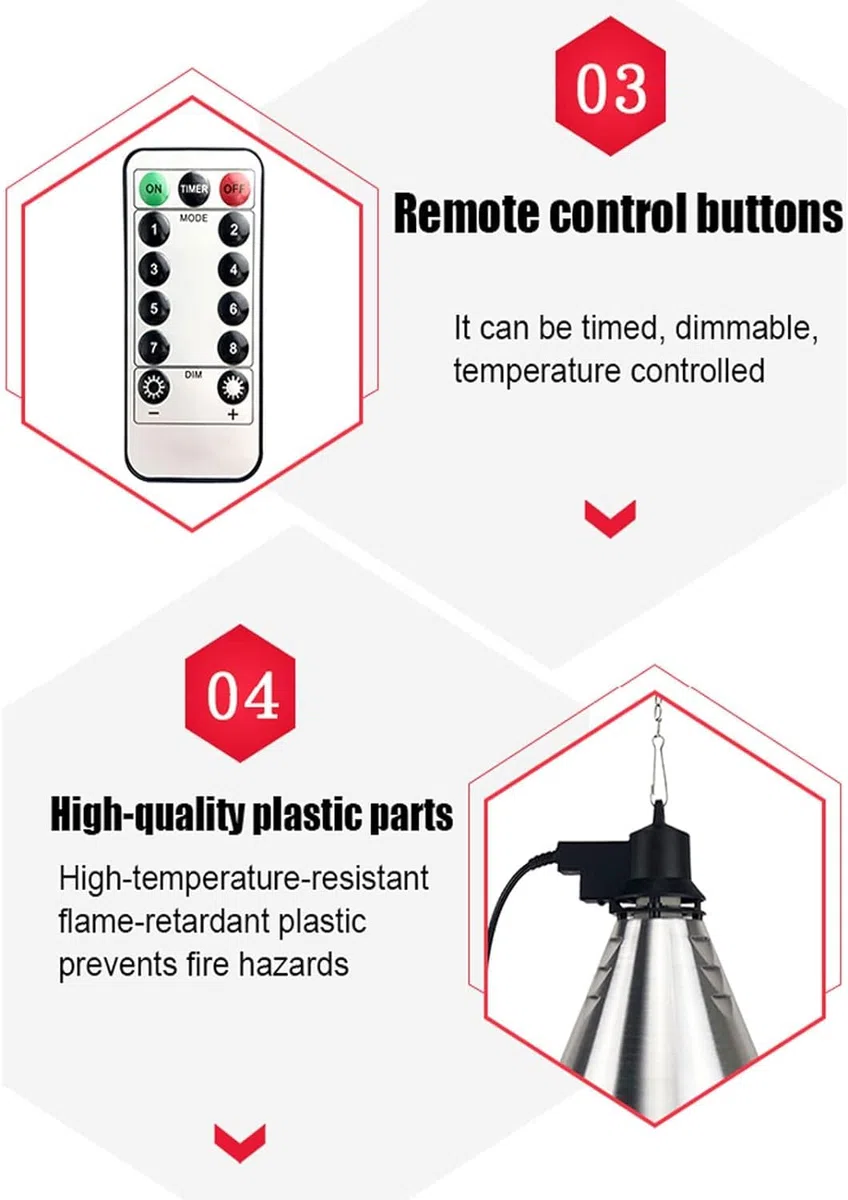 Lampes Chauffantes pour Volailles,Lampe ​chauffante Éclairages pour Poulailler Elevage pour Augmenter La Température Ambiante Garder Les Animaux Au Chaud, Température Réglable-B||Red Light