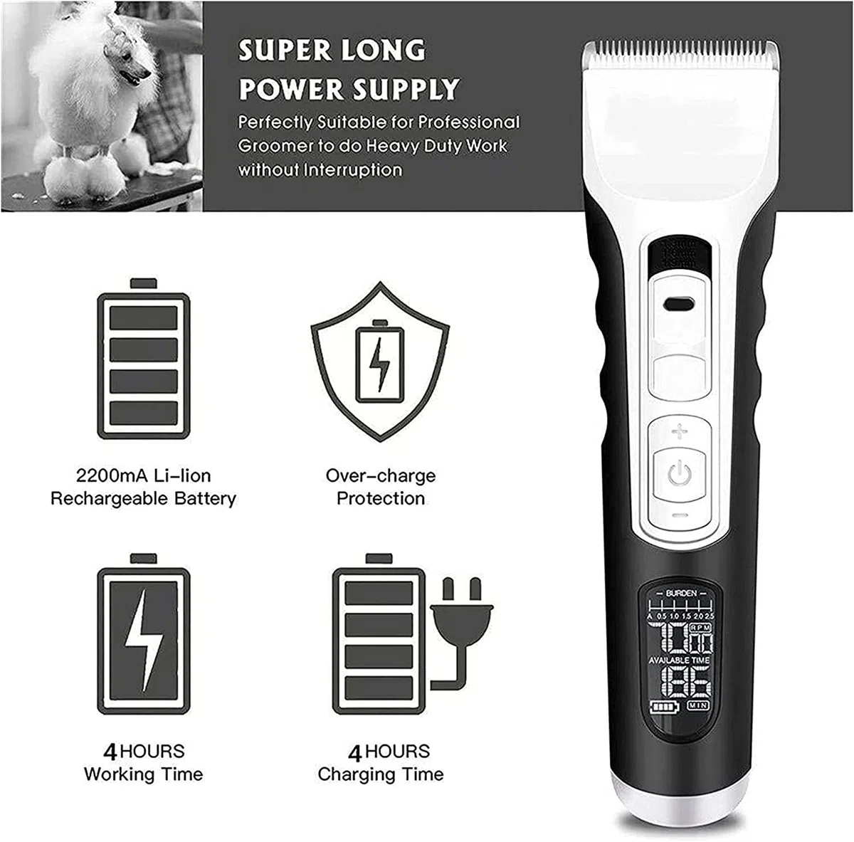 LIIAV Kit de toilettage for chien tondeuses, faible bruit, silencieux électrique, rechargeable, sans fil, poils d'animaux épais manteaux tondeuses ensemble, convient for chiens, chats et autres animau