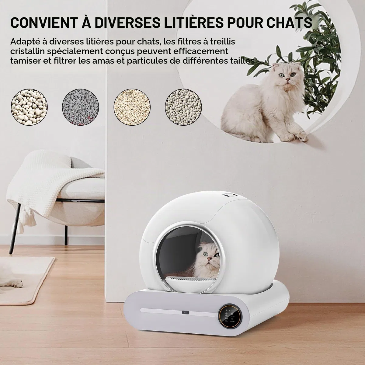 Gerbala Litiere Chat Autonettoyante, 65L Bac à Litière Autonettoyante Anti-Odeur/Contrôle APP/Alerte Intelligente/Moniteur de Santé Litière Autonettoyante Grande Capacité pour Plusieurs Chats