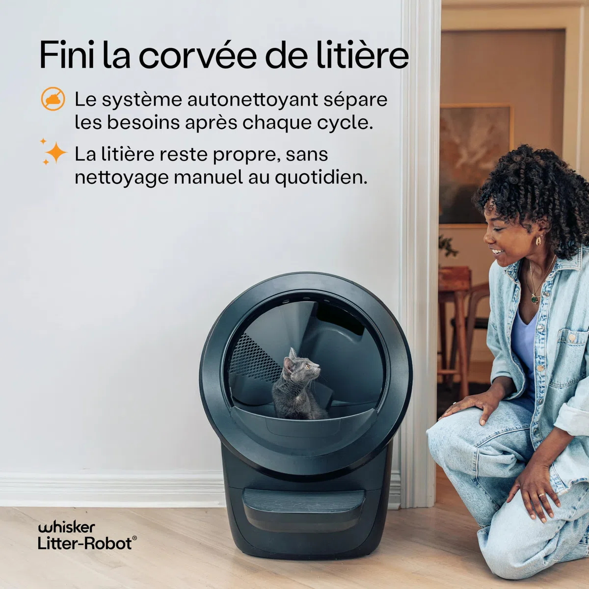 Litter-Robot 4 avec Marche & barrière par Whisker, Noir - la litière Automatique Auto-nettoyante, Aide à réduire Les odeurs de la litière, ne ramassez Plus Les déchets