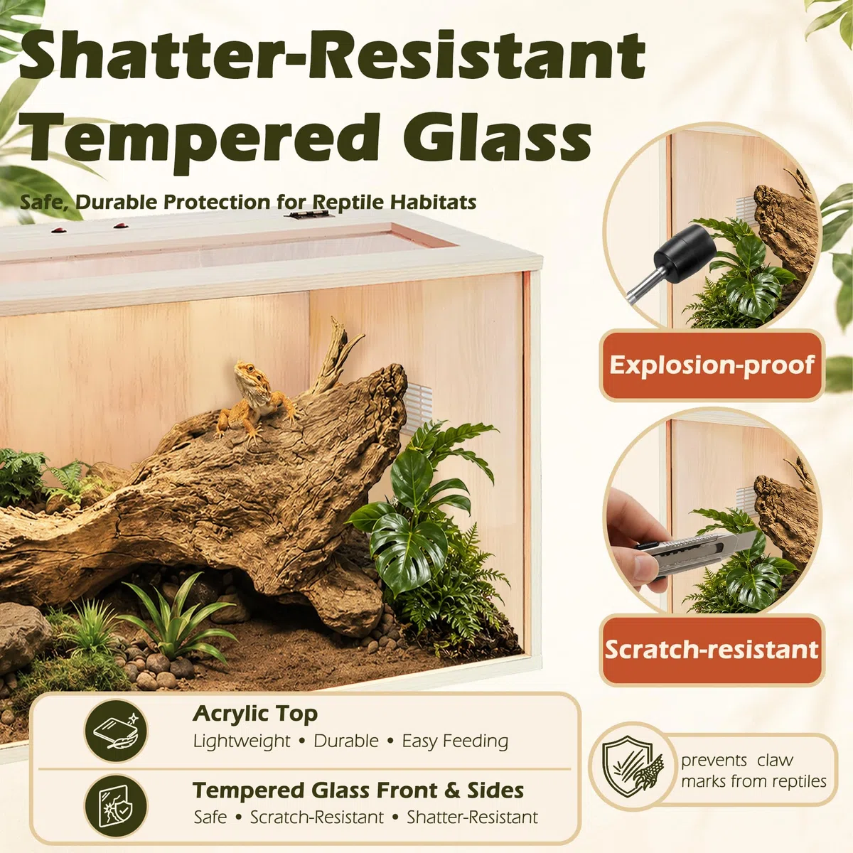 Prolee Terrarium pour Reptiles jusqu'à 21 gallons - Réservoir de lézard avec Porte de Toit, réservoir de Serpent avec Lampe intégrée et Interrupteur - 61 cm x 40,6 cm x 40,6 cm
