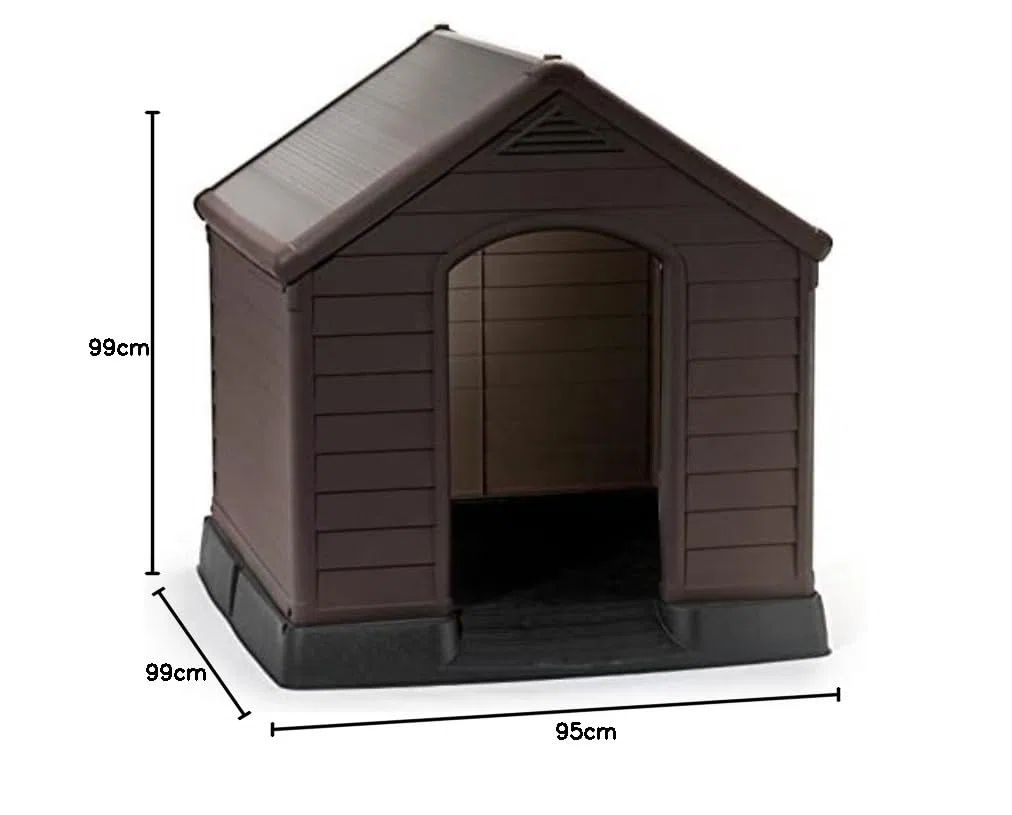Curver Niche d'extérieur en résine pour Chiens de Grande et Moyenne Taille, Sol élevé, système de Ventilation, 95 x 99 x 99 cm, Marron