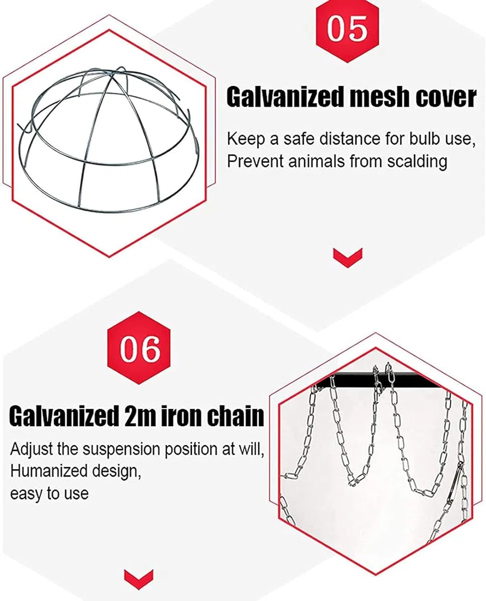 Lampes Chauffantes pour Volailles,Lampe ​chauffante Éclairages pour Poulailler Elevage pour Augmenter La Température Ambiante Garder Les Animaux Au Chaud, Température Réglable-B||Red Light