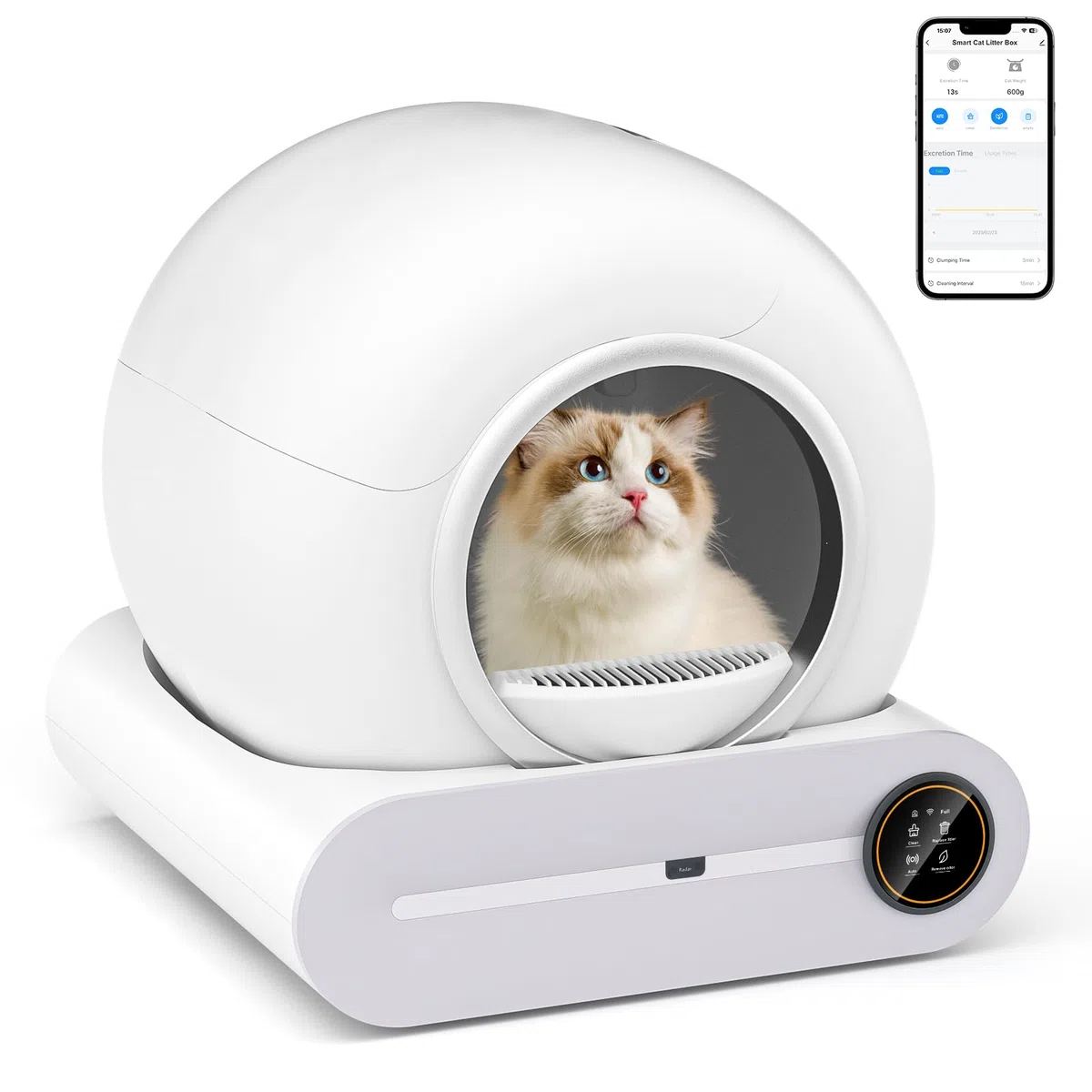 Gerbala Litiere Chat Autonettoyante, 65L Bac à Litière Autonettoyante Anti-Odeur/Contrôle APP/Alerte Intelligente/Moniteur de Santé Litière Autonettoyante Grande Capacité pour Plusieurs Chats