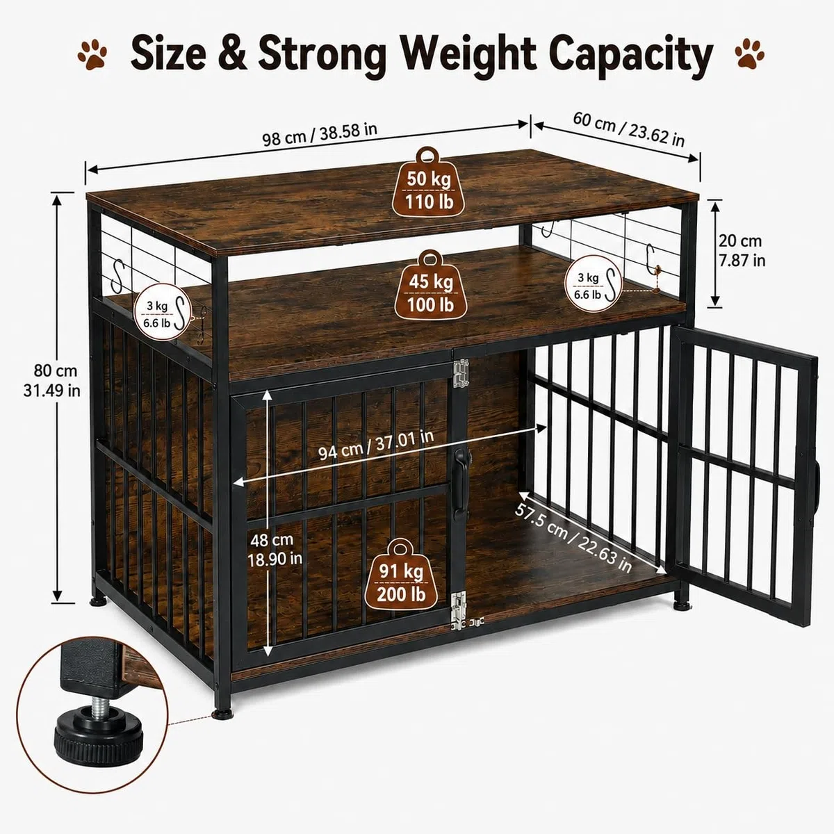 EGGREE Cage pour Chien, Espace Intérieur 94 cm, Double Porte, 2 Étagères
