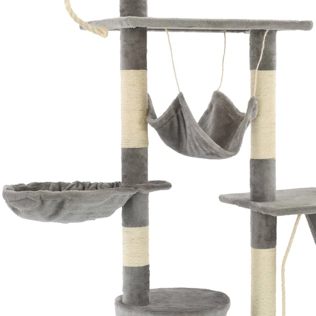 Arbre à chat avec griffoirs en sisal et housse en peluche - Hauteur : 230 à 250 cm - Arbre à grimper à plusieurs étages avec plateformes d'observation, grottes, hamac et meubles à gratter pour
