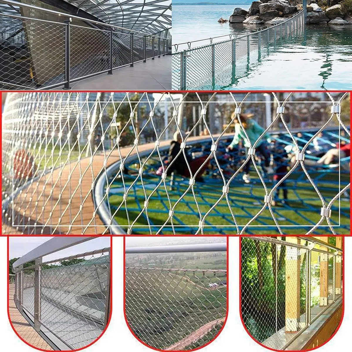 Filet de sécurité flexible en acier 304 pour balcon - 1,2 x 10 m